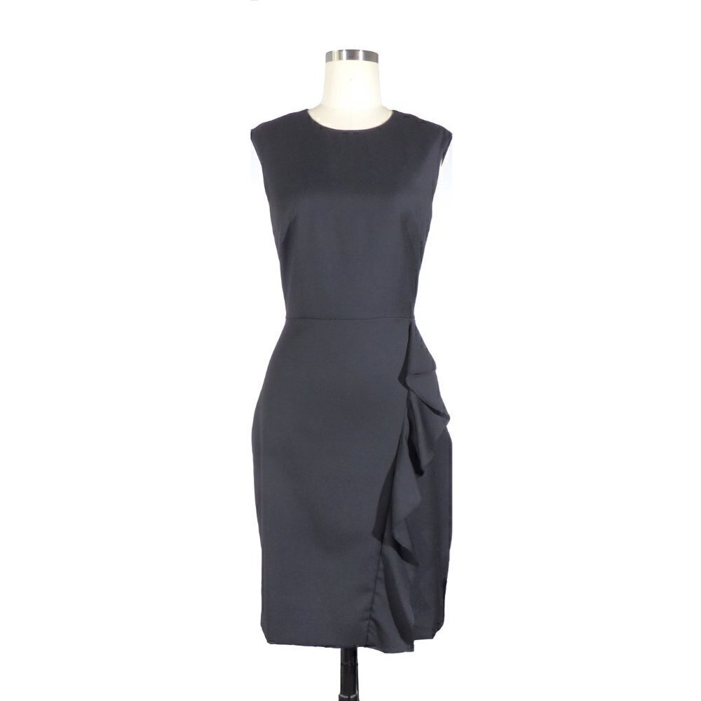 J Crew Wool Sheath Ruffle Dress Black Sz 00 Round Neckline Back Zip Lined - Picture 1 of 11